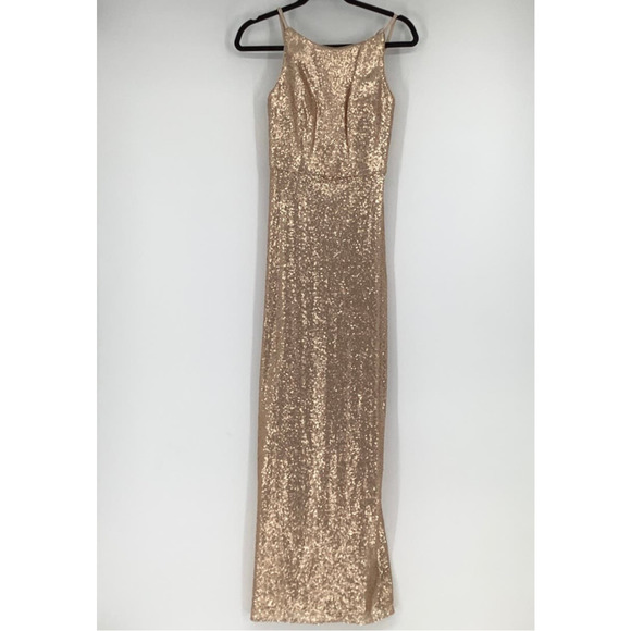 NEW! Dessy Collection Size 0 Elle Sequin Rose Gold Gown Dress $284 msrp I24-19 - Picture 3 of 9